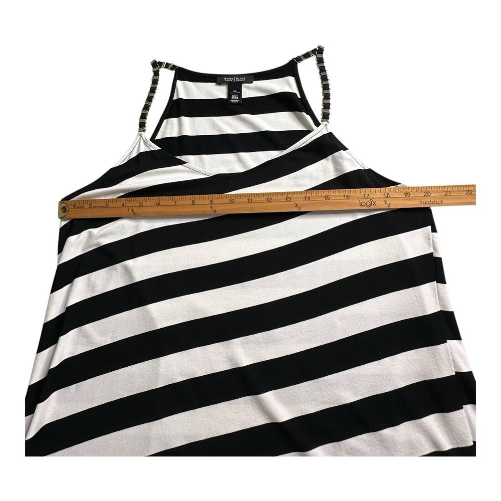Black and white horizontal striped loose-fitting asymmetrical hem shirt dress XL - Picture 8 of 12
